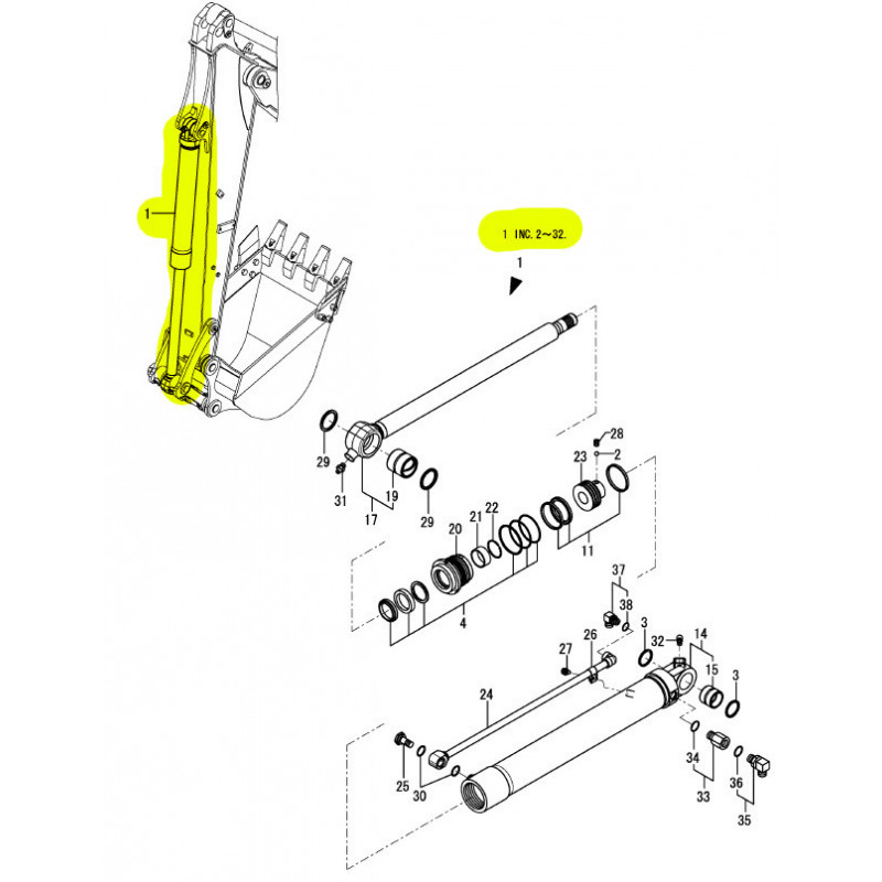 Yanmar SV1002A ab YMRSV100 JEAJ20613, SV1002A2PB Löffelzylinder